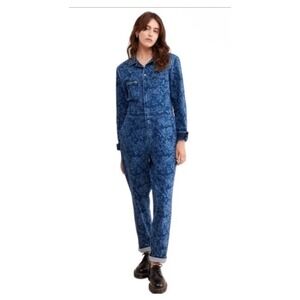 Lee Union Alls Denim Floral Print JEAN Jumpsuit Coveralls One Piece Size MED